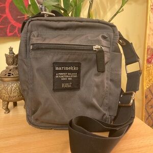Marimekko Gray Black Nylon Cash & Carry Square Logo Shoulder Crossbody Bag GUC